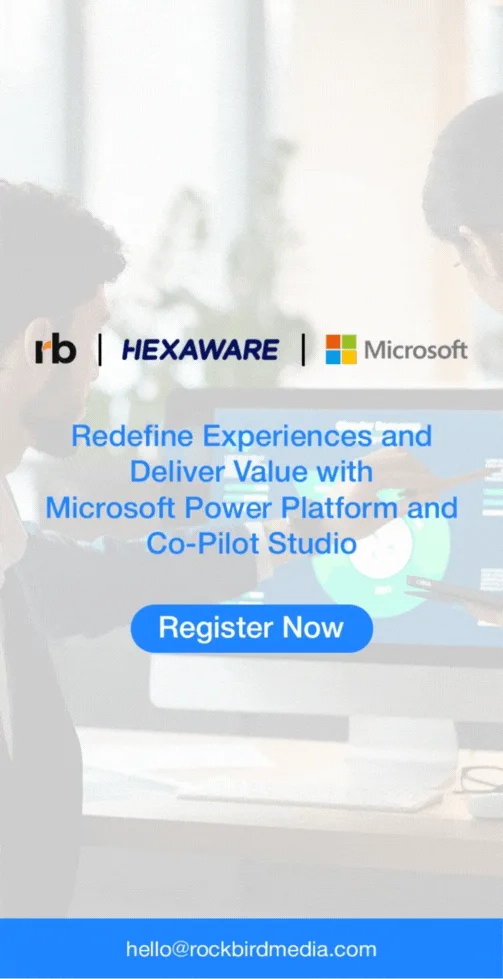 Rockbird media GIF graphic for inviting everyone to the Hexaware & Microsoft event on November 14, 2024 at Intercontinental Melbourne